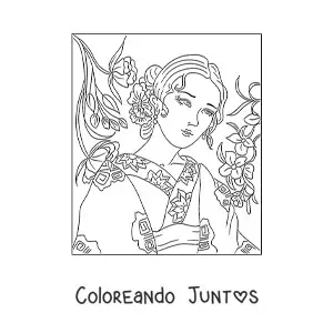 Imagen para colorear de hermosa mujer china con traje tradicional