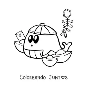 Imagen para colorear de ballena kawaii animada celebrando el año nuevo chino