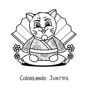 Imagen para colorear de gato chino animado