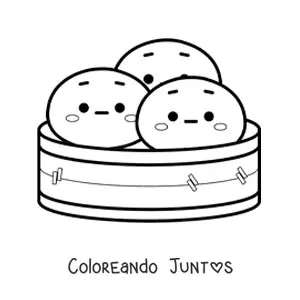 Imagen para colorear de dumplings chinos kawaii animados