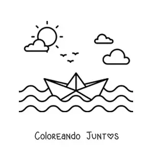 Imagen para colorear de un barco de papel en el mar
