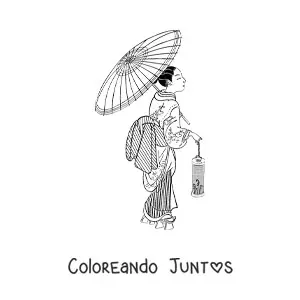 Imagen para colorear de mujer china con sombrilla