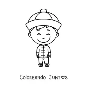 Imagen para colorear de niño chino con traje tradicional