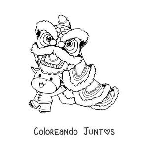 Imagen para colorear de vaca animada con dragón chino