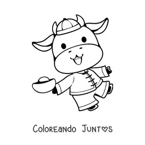 Imagen para colorear de vaca animada celebrando el año nuevo chino
