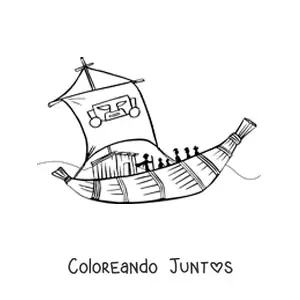 Imagen para colorear de un barco inca con tripulantes en el mar