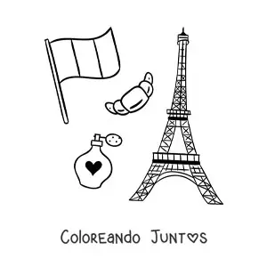 Imagen para colorear de torre eiffel y bandera de francia