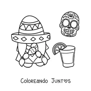 Gnomo animado con sombrero mexicano y tequila