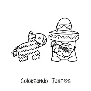 Gnomo animado con sombrero mexicano y piñata
