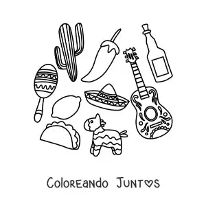 Imagen para colorear de elementos de la cultura mexicana