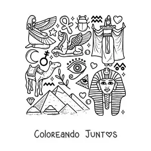 Imagen para colorear de pirámides y elementos de la cultura del antiguo egipto