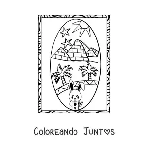 Imagen para colorear de conejo animado visitando las pirámides egipcias