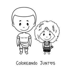 Imagen para colorear de niña de tribu africana y su padre