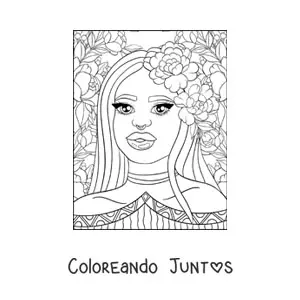 Imagen para colorear de hermosa mujer africana con flores