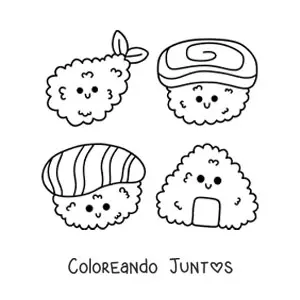 Imagen para colorear de sushi kawaii animado