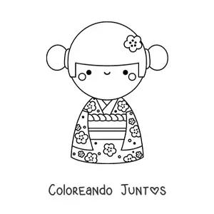 Imagen para colorear de niña japonesa animada