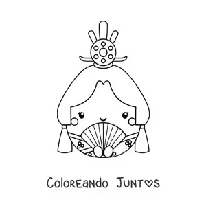 Imagen para colorear de muñeca japonesa animada