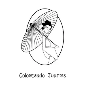 Imagen para colorear de geisha con sombrilla