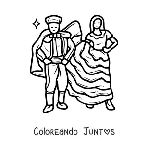 Imagen para colorear de bailarina de flamenco animada y su pareja