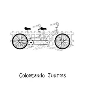 Imagen para colorear de una bicicleta doble con un cerco al fondo