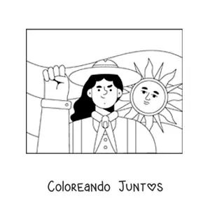 Imagen para colorear de mujer argentina animada con la bandera