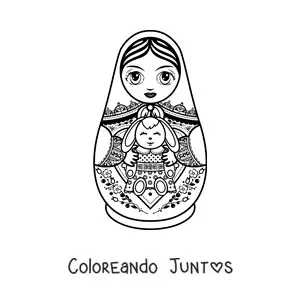 Imagen para colorear de matrioska rusa animada