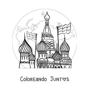 Imagen para colorear de catedral de san basilio con el mapa de rusia