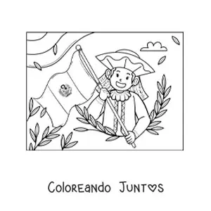 Imagen para colorear de niña animada con la bandera de perú