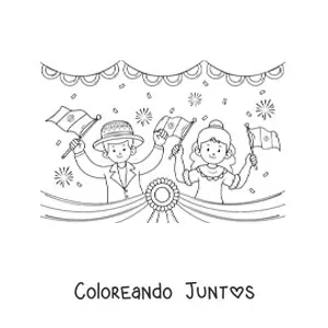 Imagen para colorear de niños animados con la bandera de perú