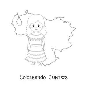 Niña con vestimenta tradicional y el mapa de Venezuela