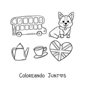 Imagen para colorear de autobús y elementos de la cultura británica