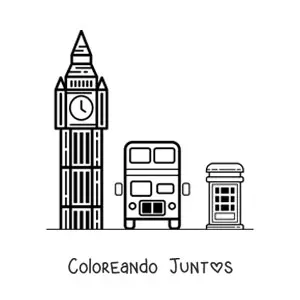 Imagen para colorear de big ben con autobús y cabina telefónica de londres