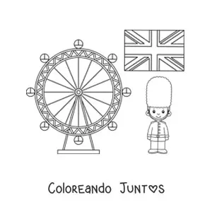 Imagen para colorear de bandera del reino unido con el london eye