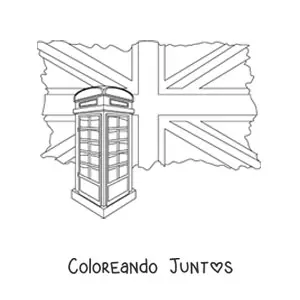 Imagen para colorear de bandera del reino unido y una cabina telefónica