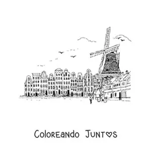 Imagen para colorear de paisaje de la ciudad de amsterdam