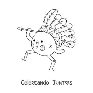 Imagen para colorear de indígena americano animado kawaii con plumas
