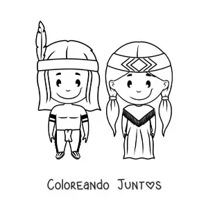 Imagen para colorear de indígenas nativos americanos kawaii
