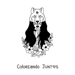 Imagen para colorear de hermosa chica de tribu nativa americana con piel de oso
