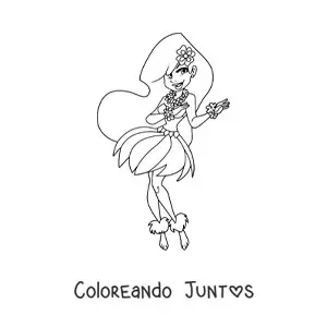 Imagen para colorear de bailarina de hula animada