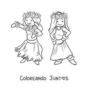 Imagen para colorear de niñas bailarinas de hula