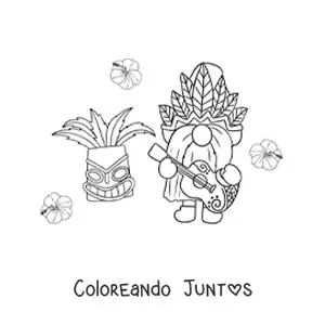 Imagen para colorear de gnomo animado tocando guitarra con máscara tiki