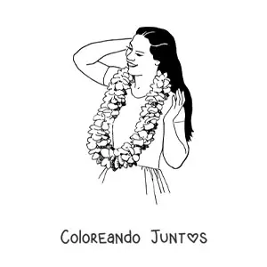 Imagen para colorear de chica en fiesta hawaiana con collar de flores