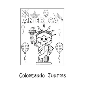 Imagen para colorear de estatua de la libertad animada kawaii