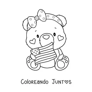 Imagen para colorear de osa animada kawaii con la bandera de estados unidos