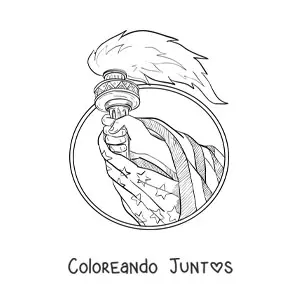 Imagen para colorear de mano sosteniendo la antorcha de la libertad con la bandera de estados unidos
