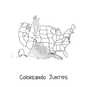 Imagen para colorear de águila sosteniendo la bandera americana con el mapa de los estados unidos