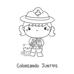 Imagen para colorear de niña policía de canadá kawaii animada