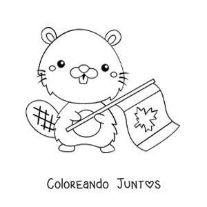 Imagen para colorear de castor animado con la bandera de canadá