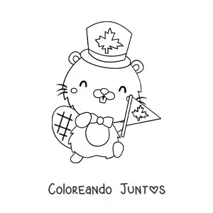 Imagen para colorear de castor animado celebrando el día de canadá