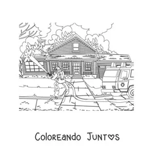 Imagen para colorear de un bombero apagando un incendio